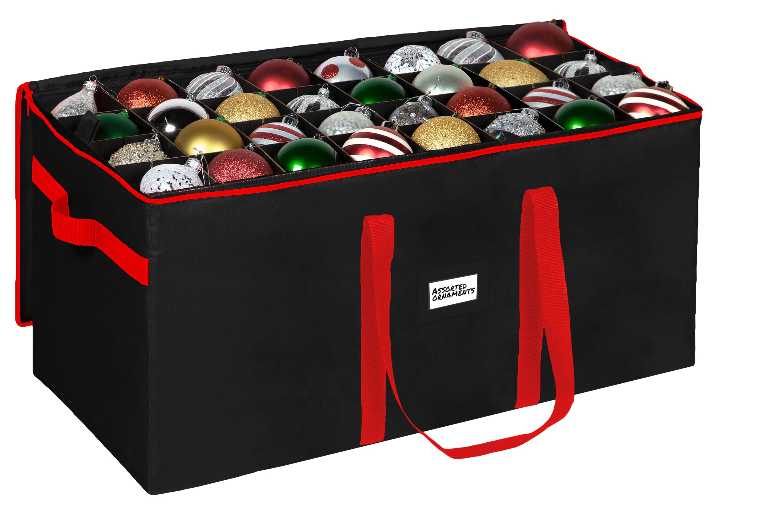 Christmas Ornament Storage Container,Box Stores Up to 128-3 inch ornaments, Adjustable Dividers, Large Organizer Bin to Protect and Store Holiday Décor - Black